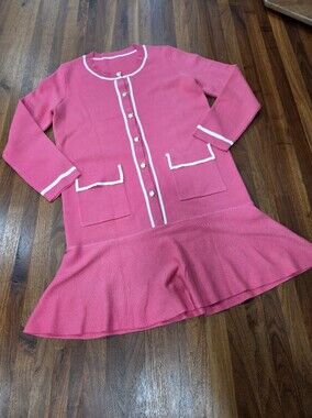 Pink Knit Button-Front Dress with Drop Waist Endless Rose No Tags Size LARGE?